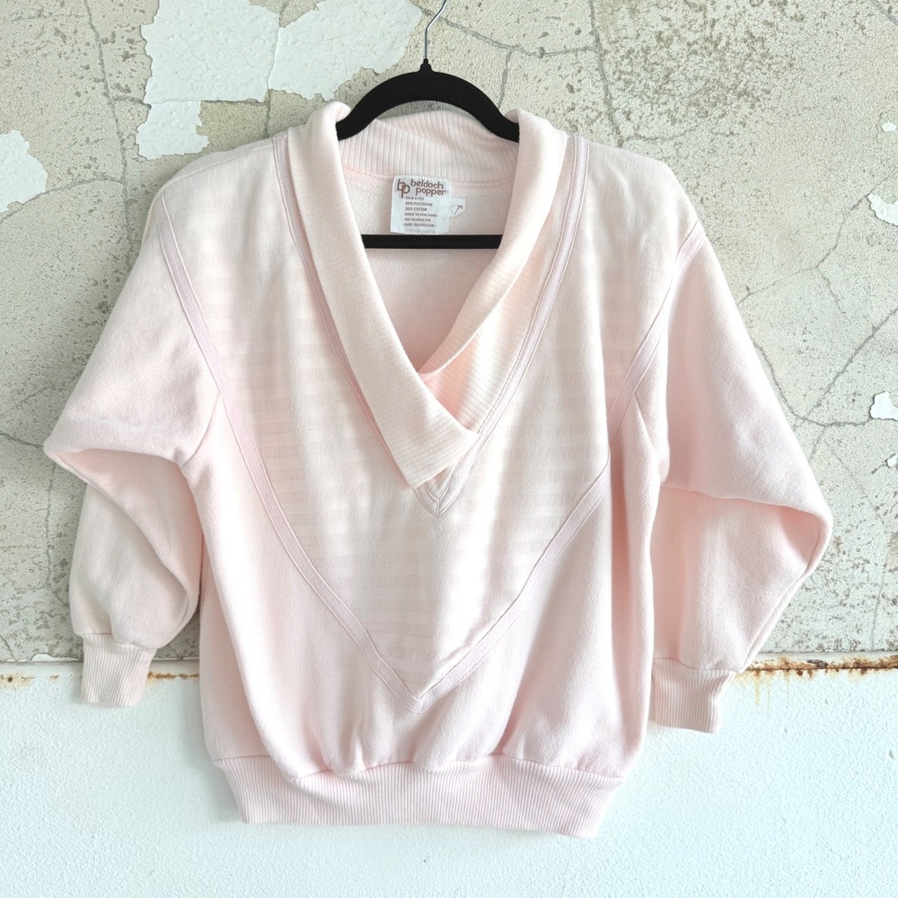 Vrtg 80s Sweatshirt Beldoch Popper Shawl Collar Pink Pullover Preppy Fleece S